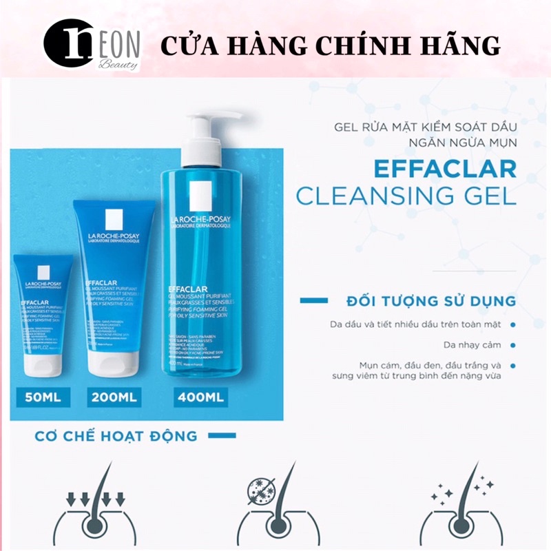 Gel rửa mặt tạo bọt dành cho da dầu nhạy cảm La Roche-Posay Effaclar Purifying Foaming Gel 50ml