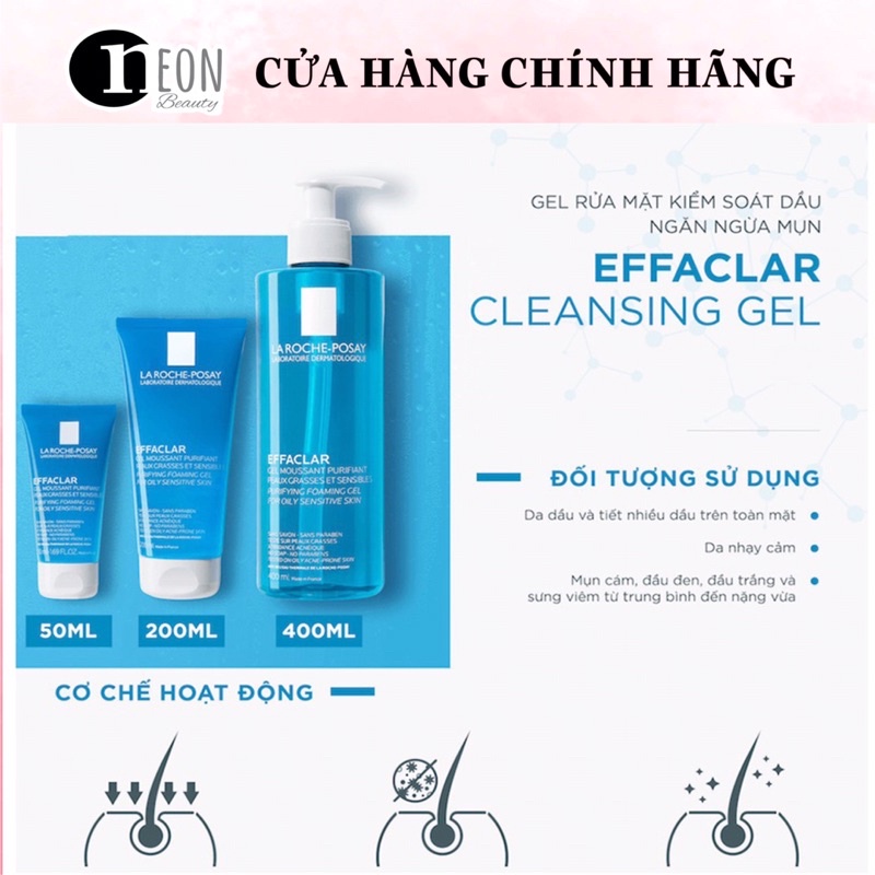 Gel rửa mặt tạo bọt làm sạch da dành cho da dầu nhạy cảm La Roche-Posay Effaclar Purifying Foaming Gel 50ml