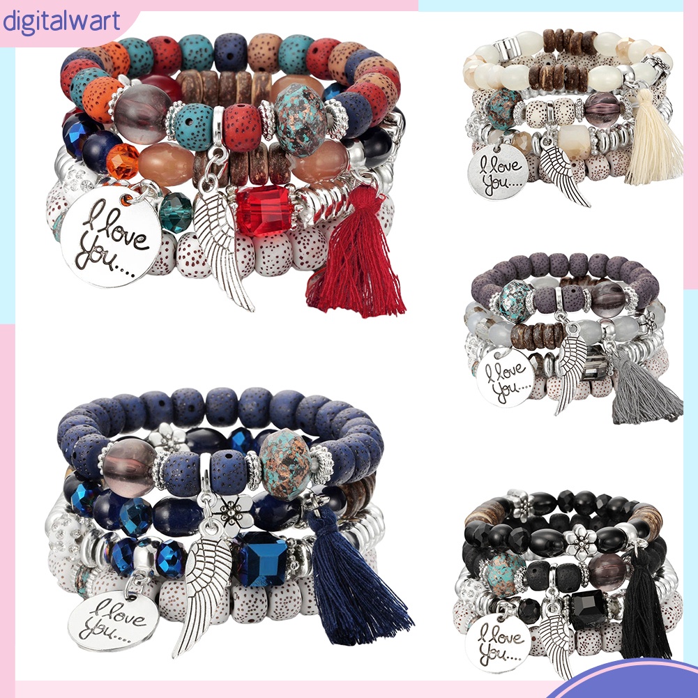 Set 4 Vòng Tay Chuỗi Hạt Phong Cách Bohemian Thanh Lịch Dành Cho Nữ