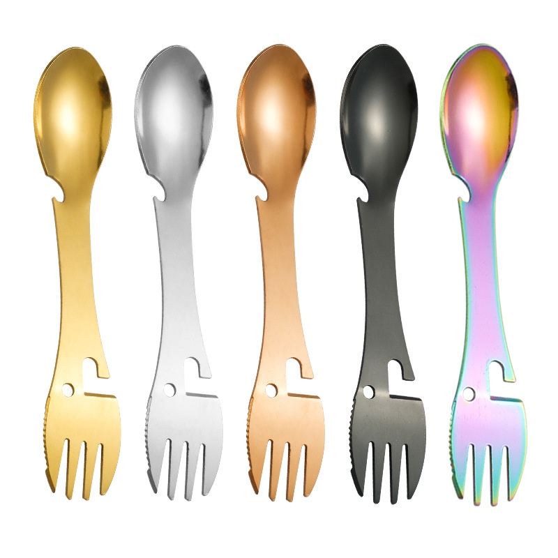 Bộ Muỗng Nĩa Đa Năng Bằng Thép Không Gỉ Dùng Khi Đi Cắm Trại