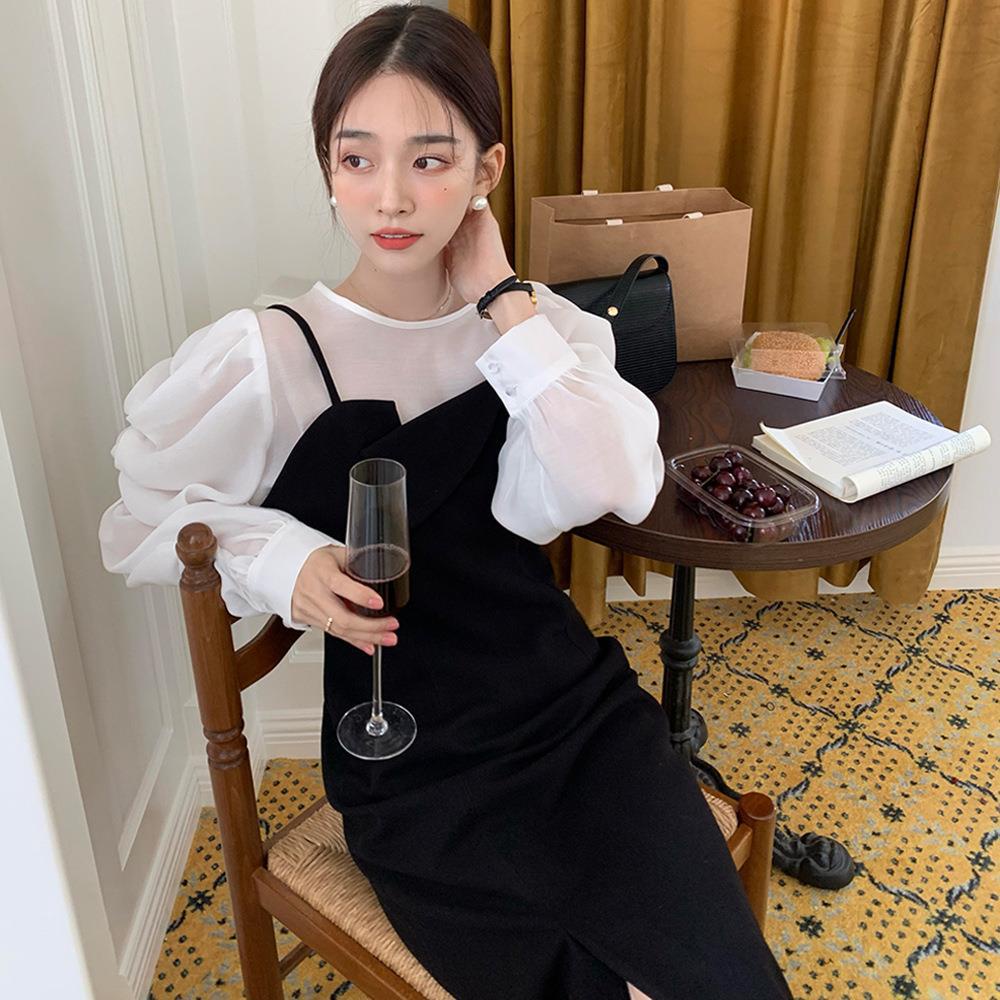 Set Áo Tay Phồng + Chân Váy Phong Cách Hàn Quốc Cho Nữ