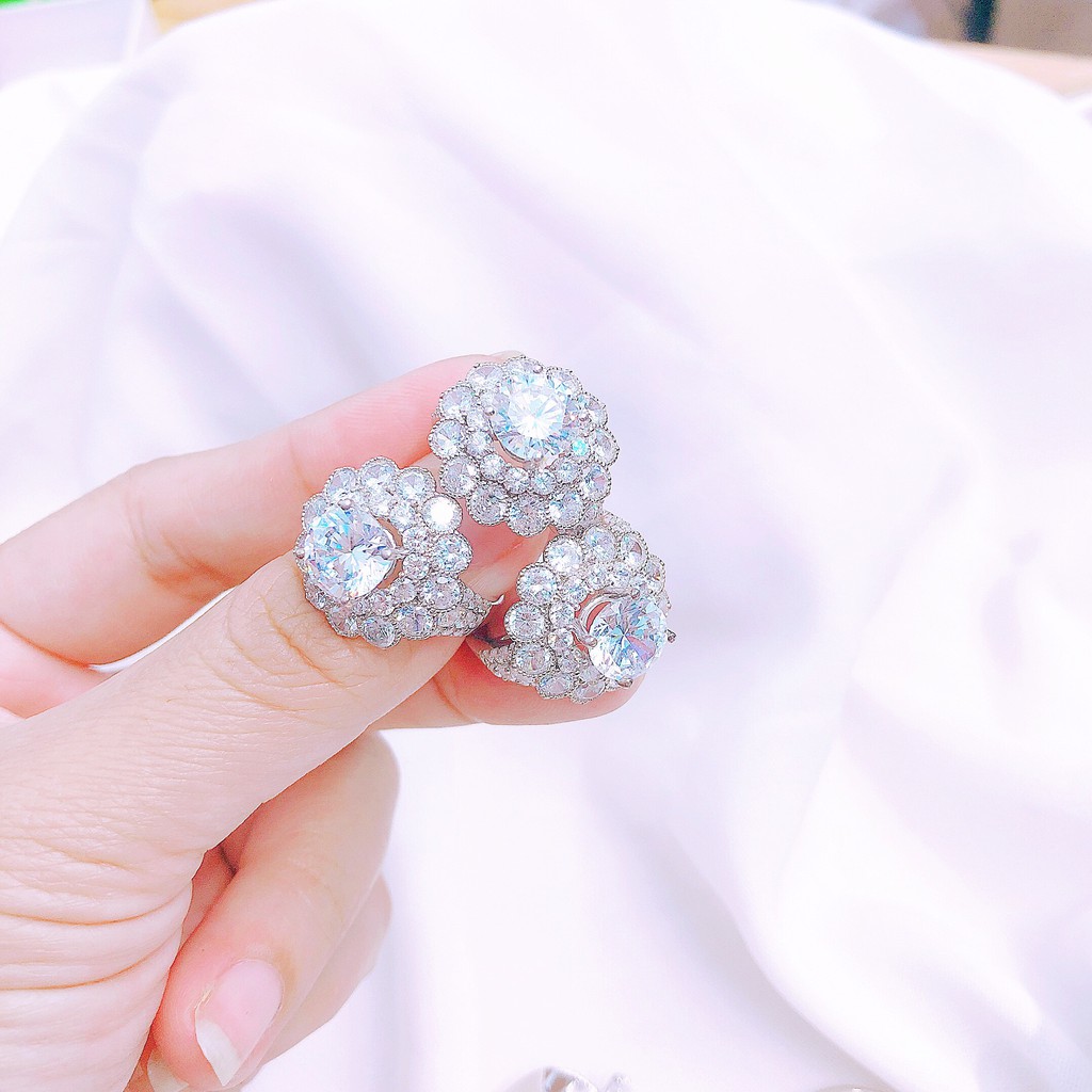 XẢ NHẪN BẠC Ý XI KIM CAO CẤP GẮN ĐÁ SANG CHẢNH - BẠC CHUẨN BIBI