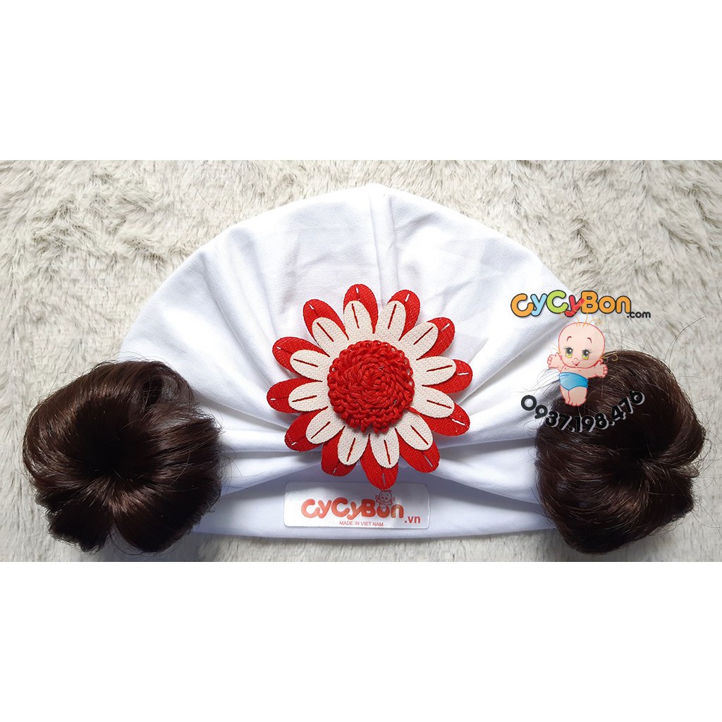 Mũ Nón Turban Tóc Giả Cho Bé Gái Màu Trắng Đính Bông Cúc Chất Vải Cotton Co Giãn Thoải Mái Có Size Bé Sơ Sinh!