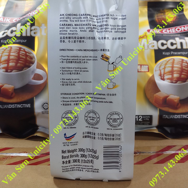 Cà phê sữa Caramel Macchiato 300g (12 gói * 25g) Aik Cheong Malaysia