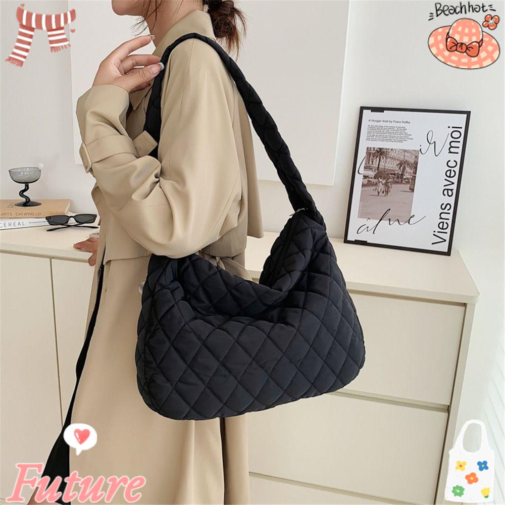 Túi Xách Cotton Cỡ Lớn Họa Tiết Sọc Caro Thời Trang Mùa Đông