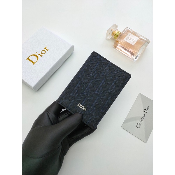 Ví dáng gấp đựng thẻ thương hiệu thời trang cao cấp Dior CD Oblique da thật nhập khẩu