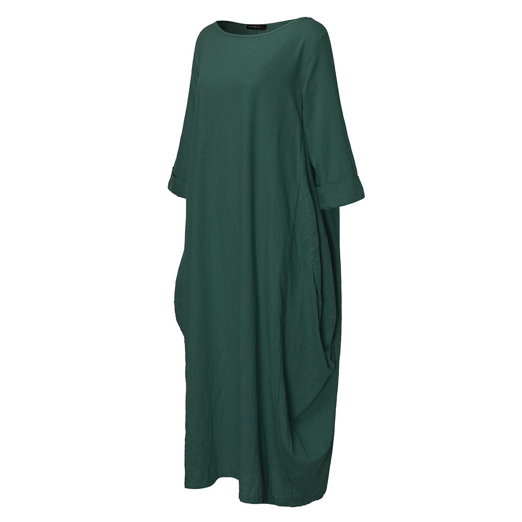 Đầm ZANZEA dáng dài cổ thuyền tay lửng 3/4 màu trơn kiểu dáng rộng rãi cỡ lớn thời trang cho nữ | BigBuy360 - bigbuy360.vn