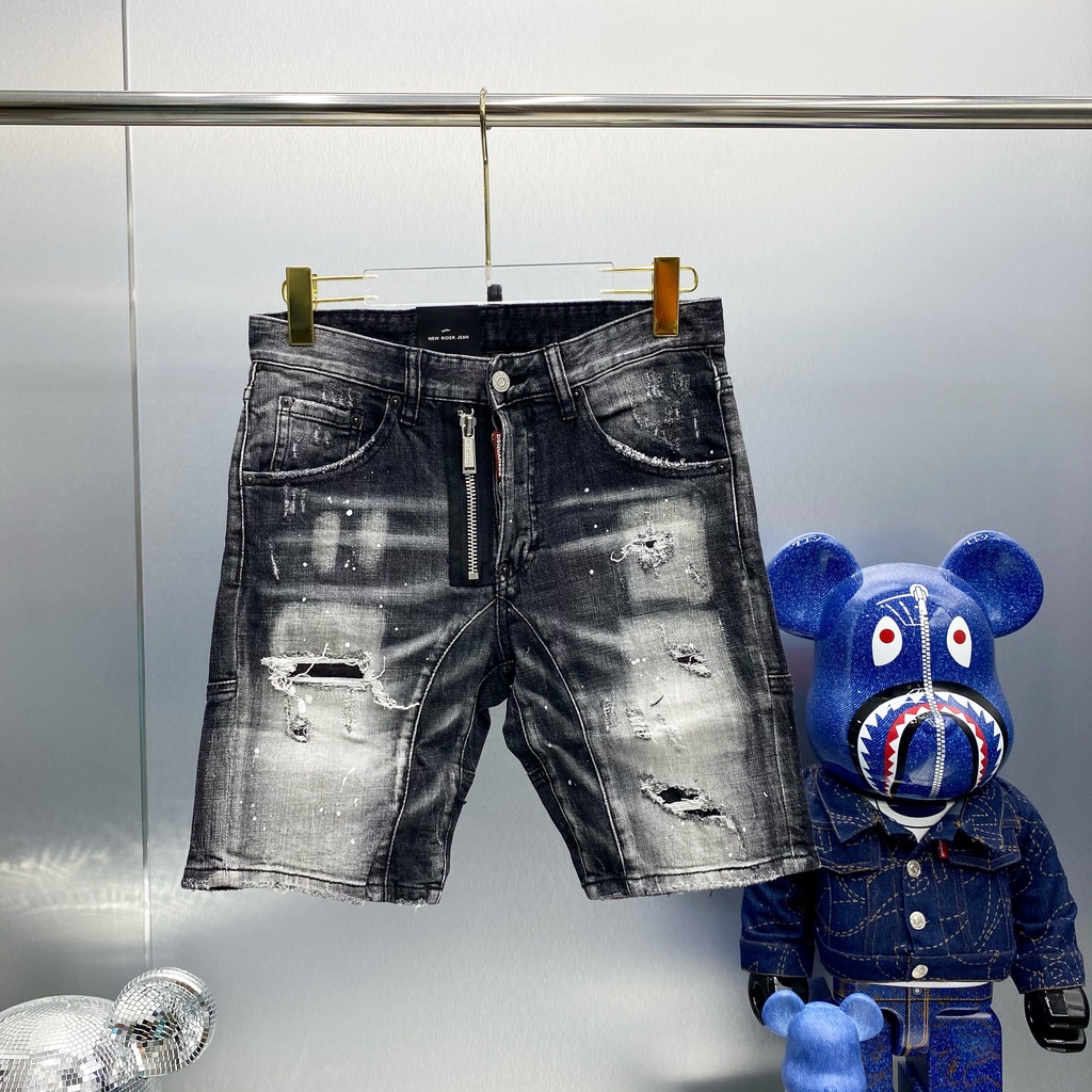 Quần ngố đùi jean Dsquared2 rách khóa lệch