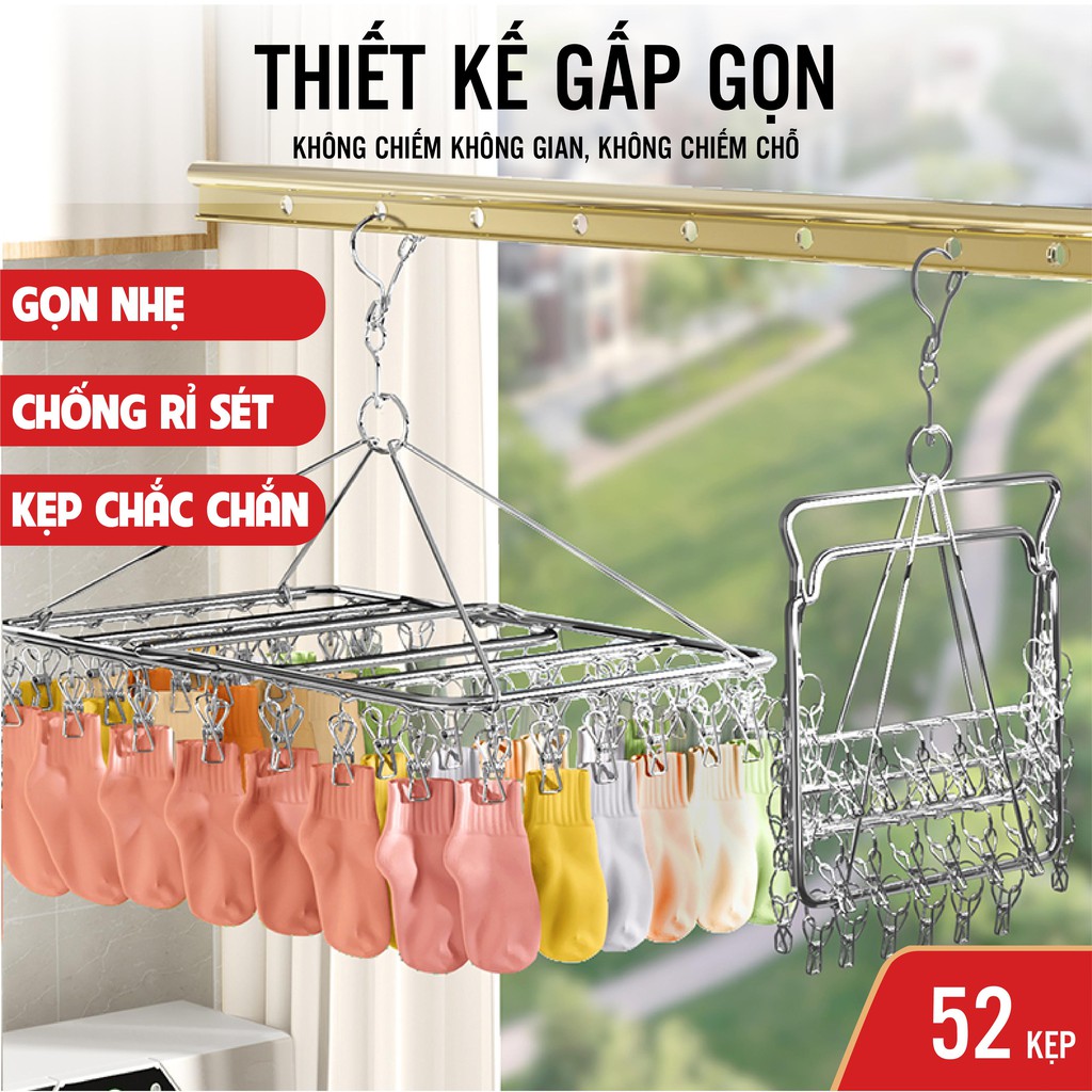 Móc Chùm Vuông 52 Kẹp Phơi Quần Áo Cao Cấp Phiên Bản INOX Bền Đẹp Giúp Treo Đồ Trẻ Em Và Người Lớn