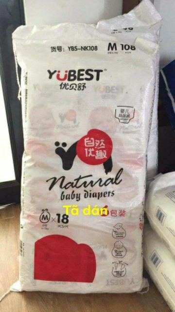 Tả/Bỉm Yubest NATURAL siêu thấm, mỏng full size S132/ M108/L96/XL84/XX72/XXX66