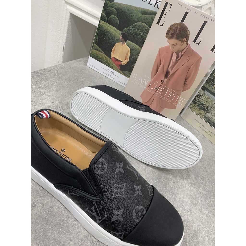 sale 12-12 Giày Lười Nam Slipon LV full hoạ tiết caro đen nhám cục sang chảnh MSP 68437