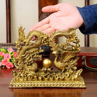 Tượng linh vật phong thủy rồng phượng chầu ngọc bằng đồng thau
