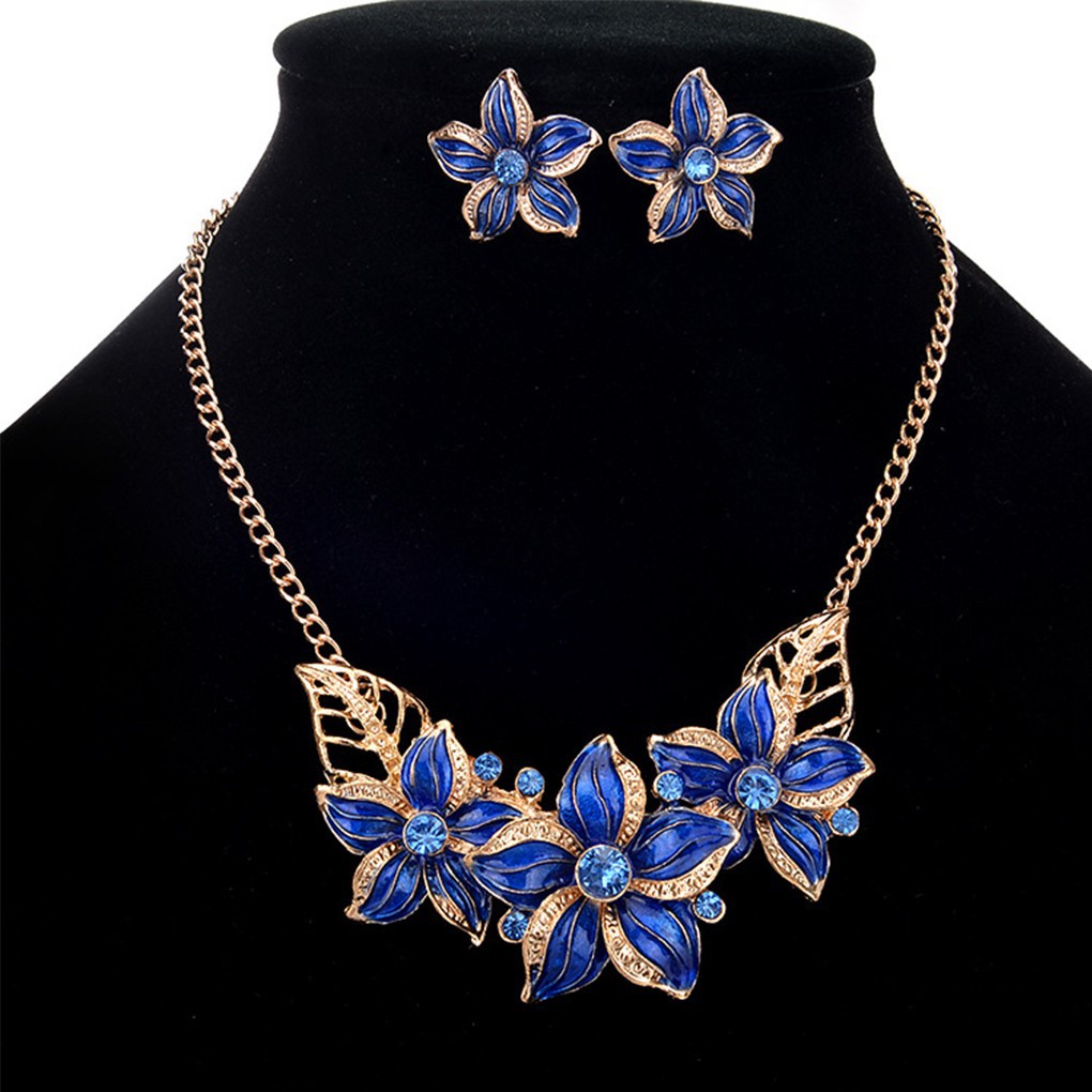 Flower Pendant Women Girls Necklace Set Jewelry Alloy Chains Earring Jewelry