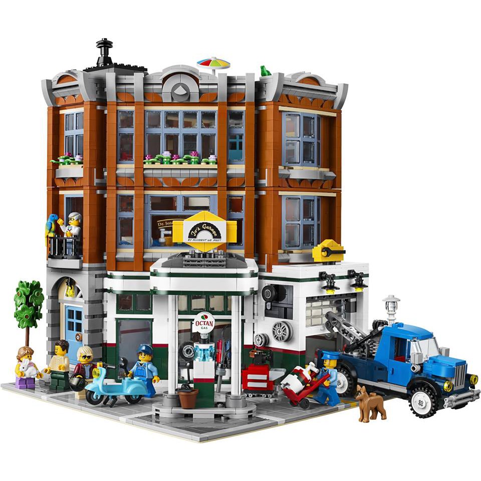 Lego - Leji 6037 , Lepin 15042 ( Xếp Hình Tiệm Sửa Xe Trên Phố Corner Garage 2569 Mảnh )