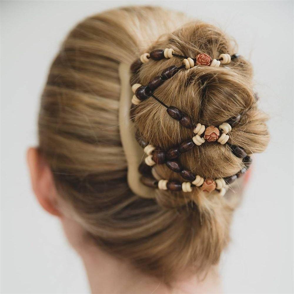 Lược Cài Tóc Đính Hạt Gỗ Co Giãn Dành Cho Nữ