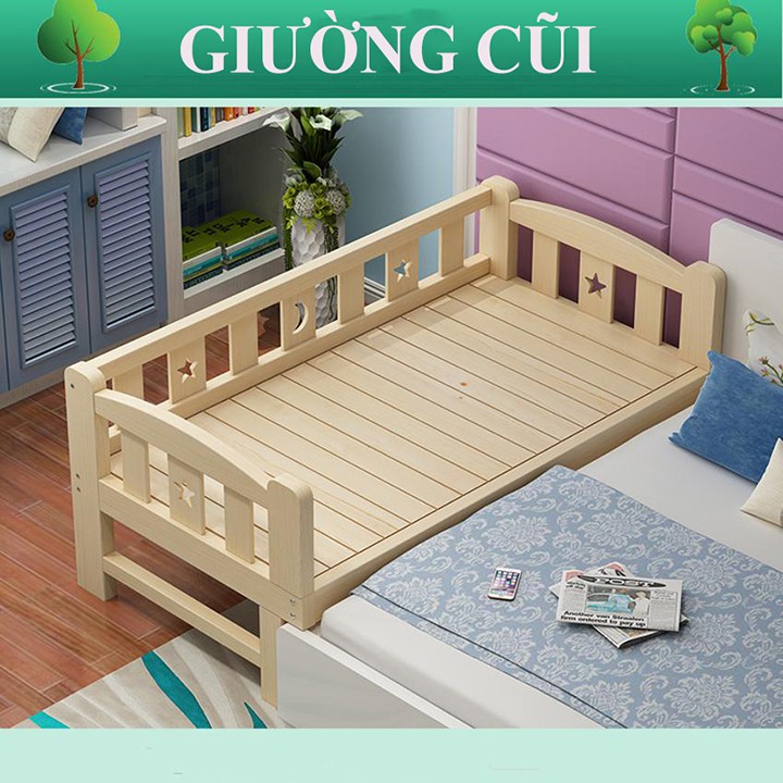 Giường cũi trẻ em gỗ thông size 128x60x40, góc cạnh bo tròn an toàn cho bé- HONA 061