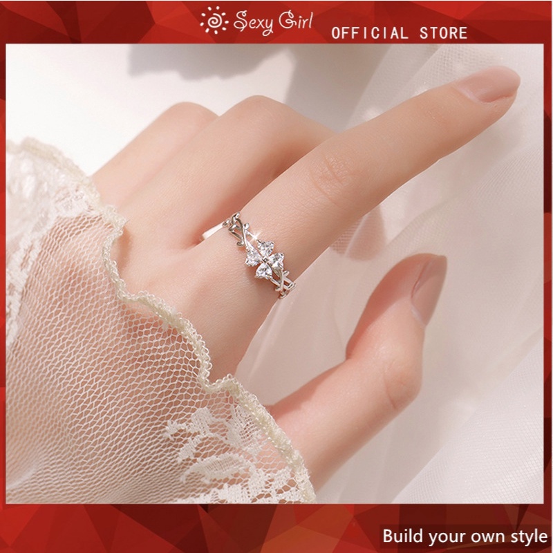 Nhẫn Đeo Tay Kim Loại Tạo Hình Cỏ Bốn Lá Đính Đá Thời Trang Cho Nữ