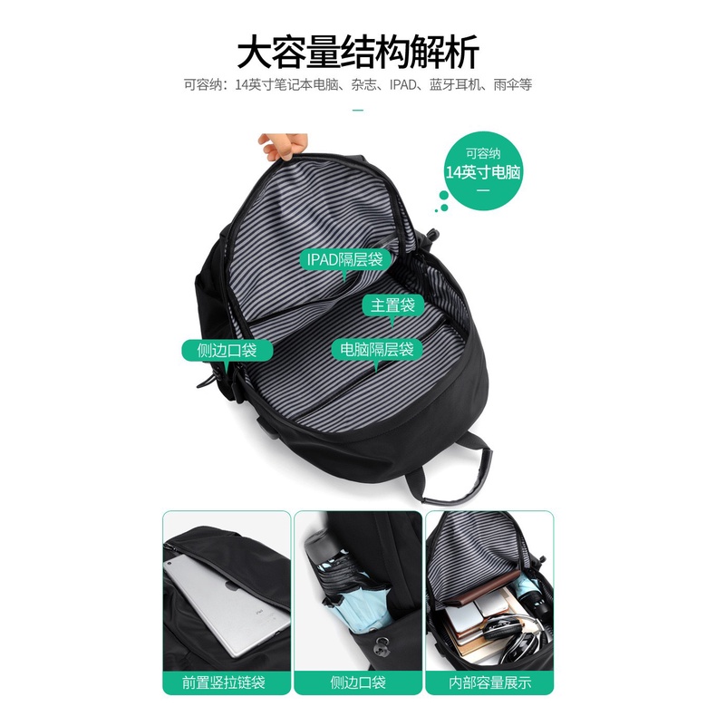 Balo Nam Đi Học Du Lịch, Vải Gió Cao Cấp Chống Thấm Nước, Có Cổng USB Có Ngăn Đựng Laptop Thời Trang