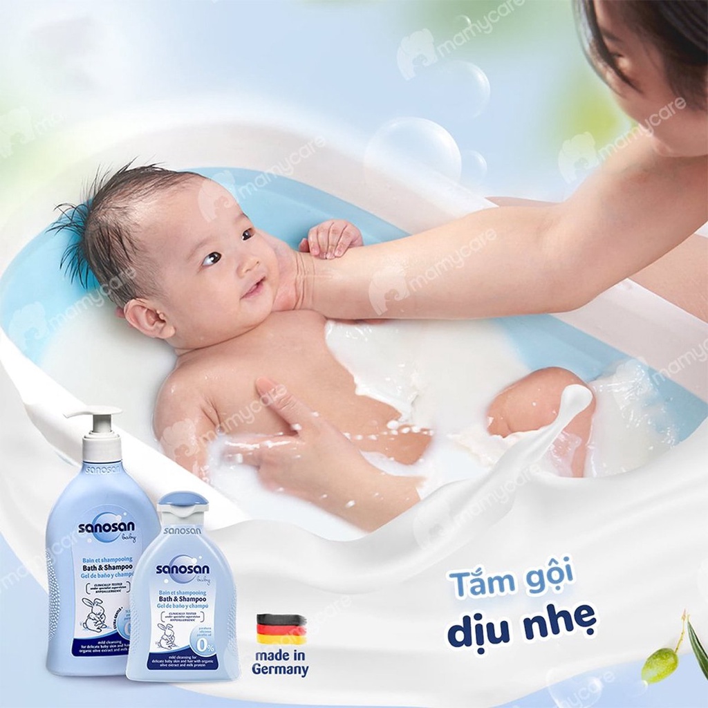 Combo sữa tắm gội dịu nhẹ 500ml, dầu mát xa 200ml và kem hăm Sanosan chiết xuất olive hữu cơ - MAMYCARE