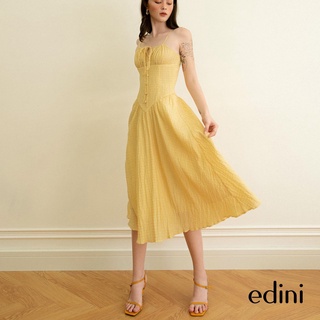 Đầm 2 Dây Eo Cách Điệu Màu Vàng EDINI - D1415