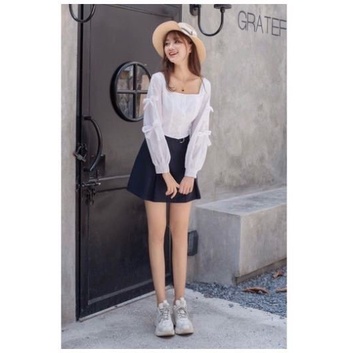 Áo croptop tay dài phối nơ xinh xinh