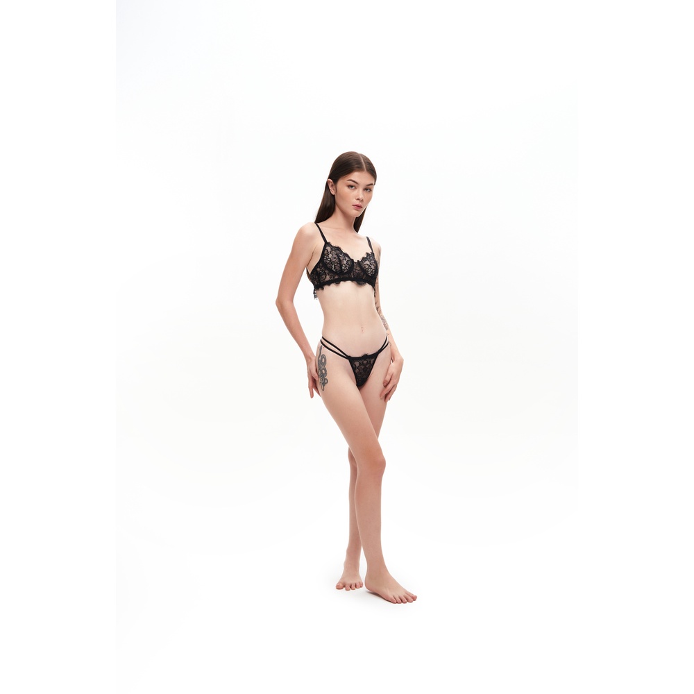 Quần lót ren, form thoong lót ren dây mảnh gợi cảm, là min - EYELASH LACE PANTIES - BLACK