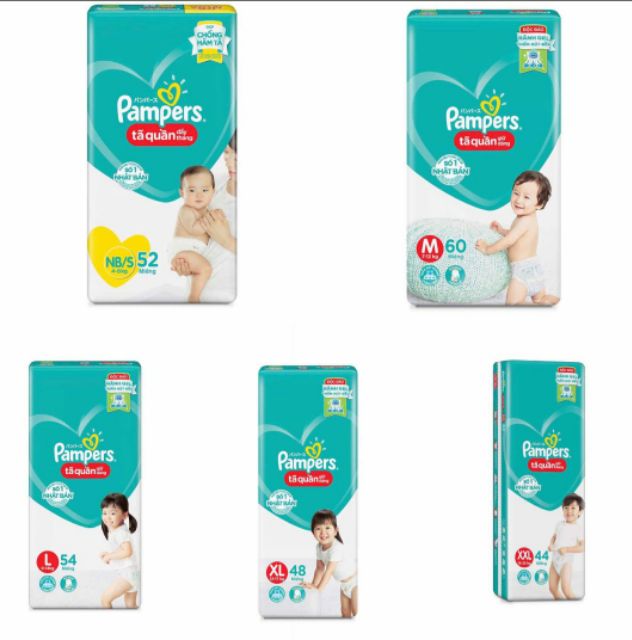 [MẪU MỚI] Tã quần Pampers giữ dáng size M60/L54/XL48/M74_L68_XL62_XXL56 miếng