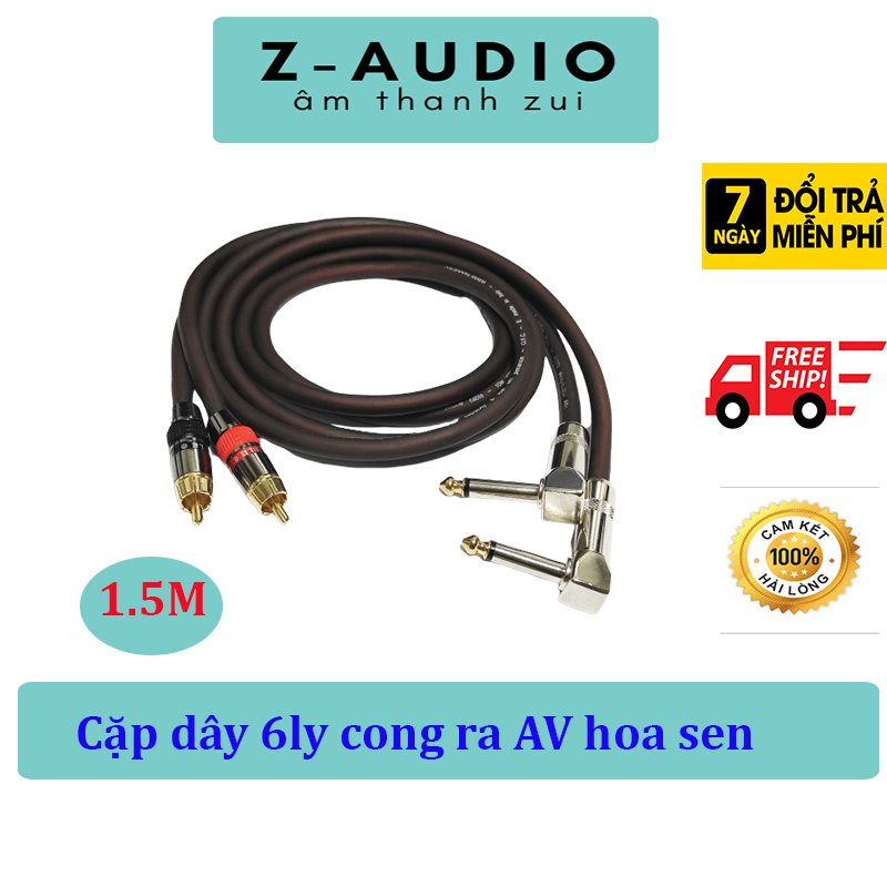 Cặp dây 6 ly ra AV hoa sen 1 đầu jack 6 ly cong ra đầu AV hoa sen cắm mixer–ZAudioStore