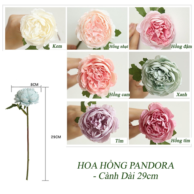 HOA HỒNG PANDORA - Cành Dài 29cm - Hoa giả hoa lụa