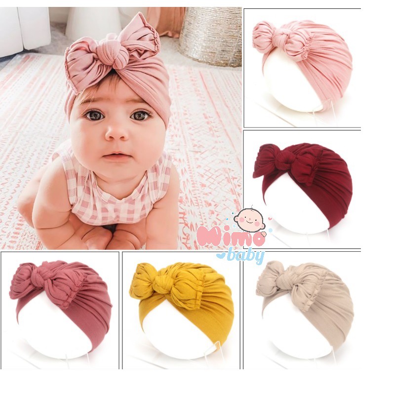 Mũ turban nơ cho bé - Nơ xếp ly (6-24m)