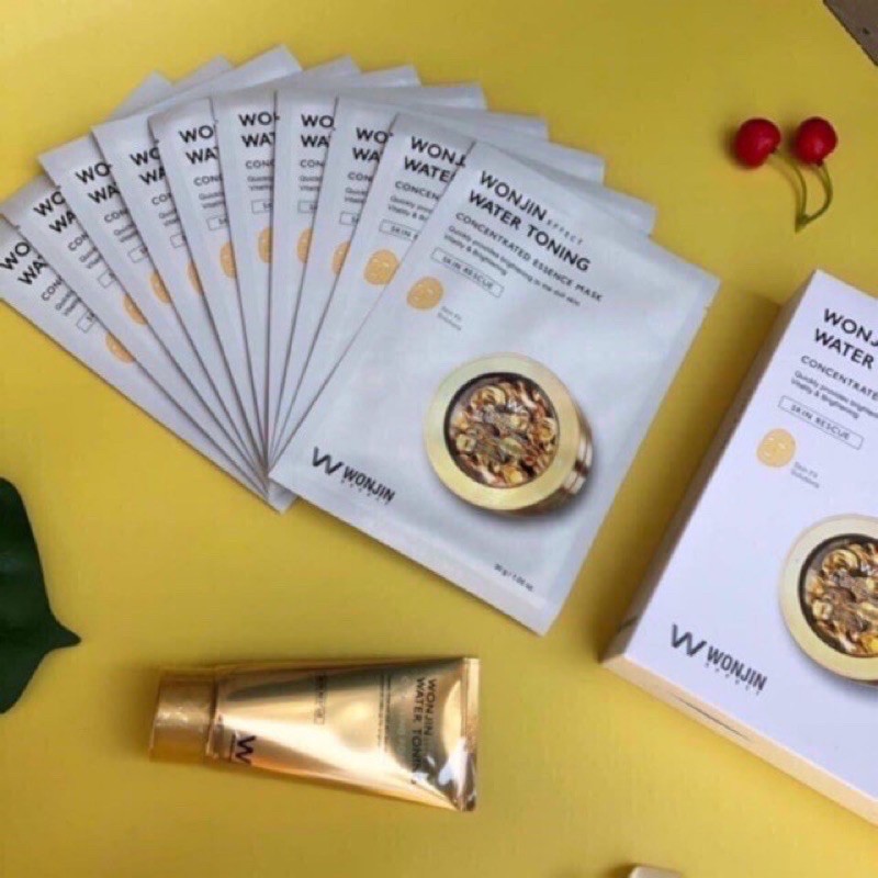 Hộp 10 Mặt Nạ Wonjin dưỡng trắng và trẻ hoá da 30g tặng kèm sữa rửa mặt