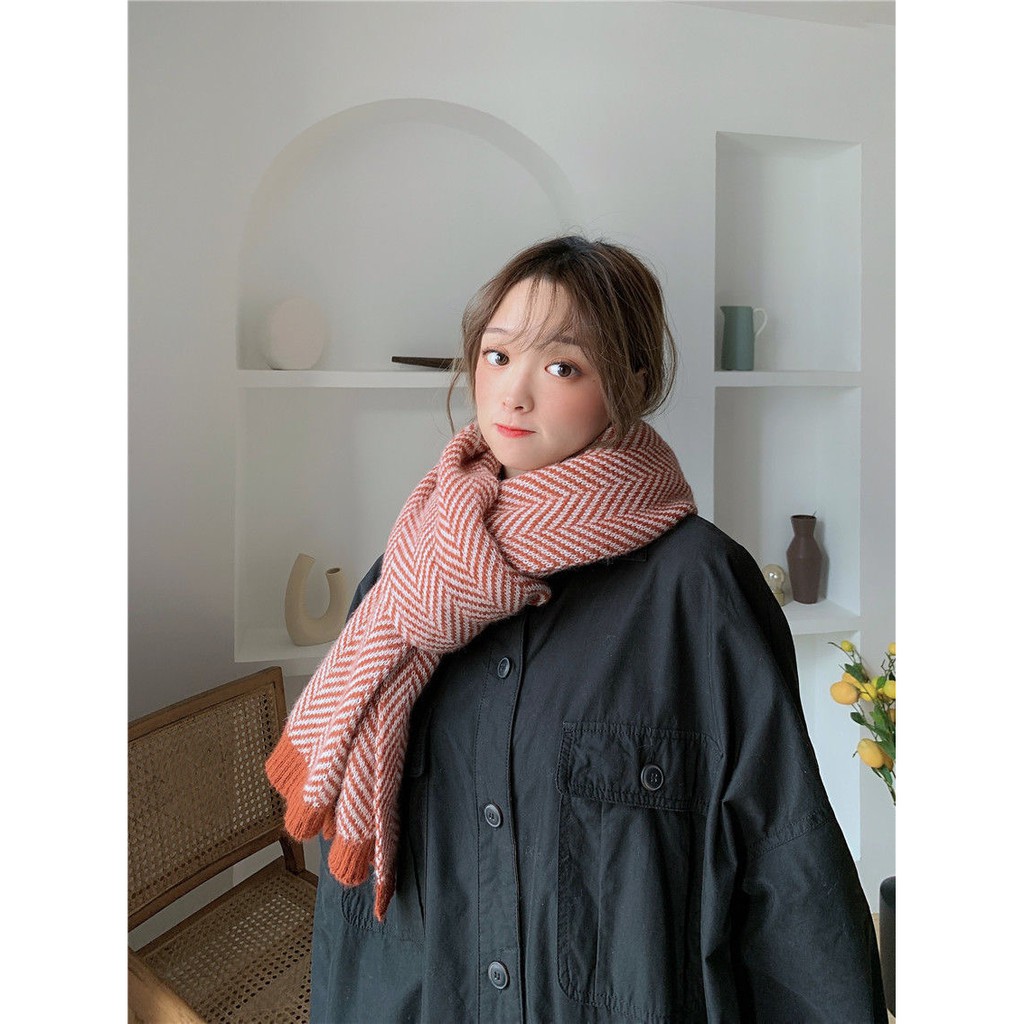 Khăn quàng cổ ONZ Studio vải len Cashmere - Khăn choàng cổ len nam nữ hoạ tiết xương cá chất liệu mềm mịn KXC01