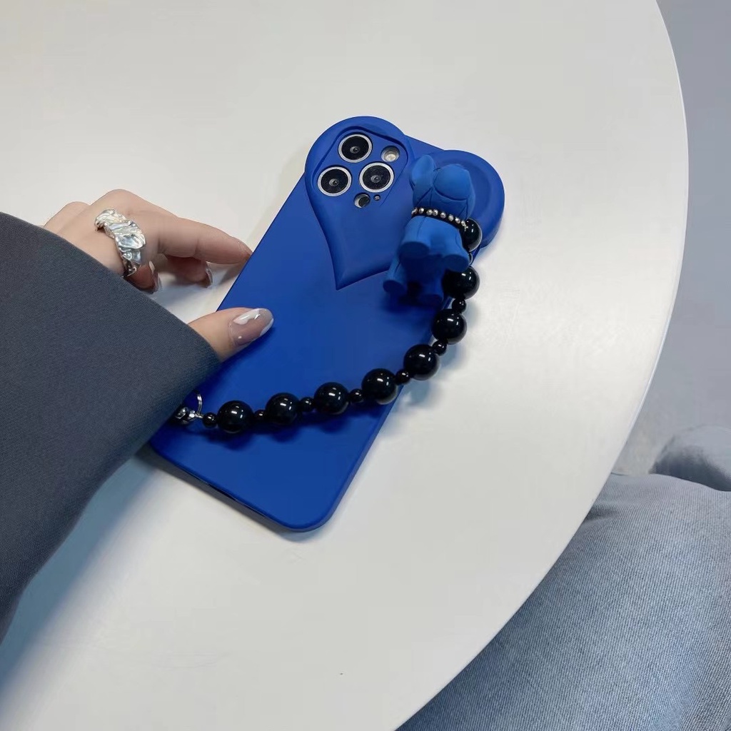 Ốp điện thoại TPU mềm xanh lam phối mặt hình cún và dây đeo thích hợp cho IPHONE X XS XR 11 11 PRO 13 12 11 PRO MAX