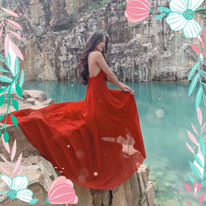 Đầm Maxi Đỏ Cột Dây Đầm Đi Biển Thời Trang Du Lịch, Chụp Ảnh Siêu Đẹp