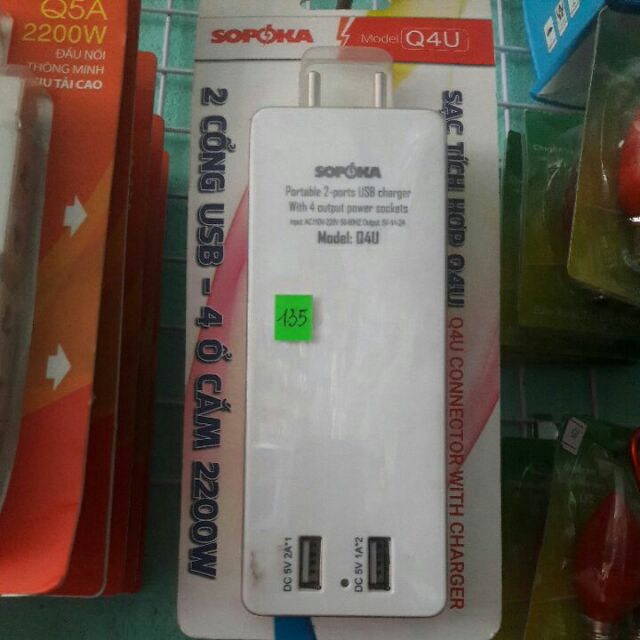 Ổ cấm điện thông minh kiêm sạc tích hợp với 2 cổng USB (2A)