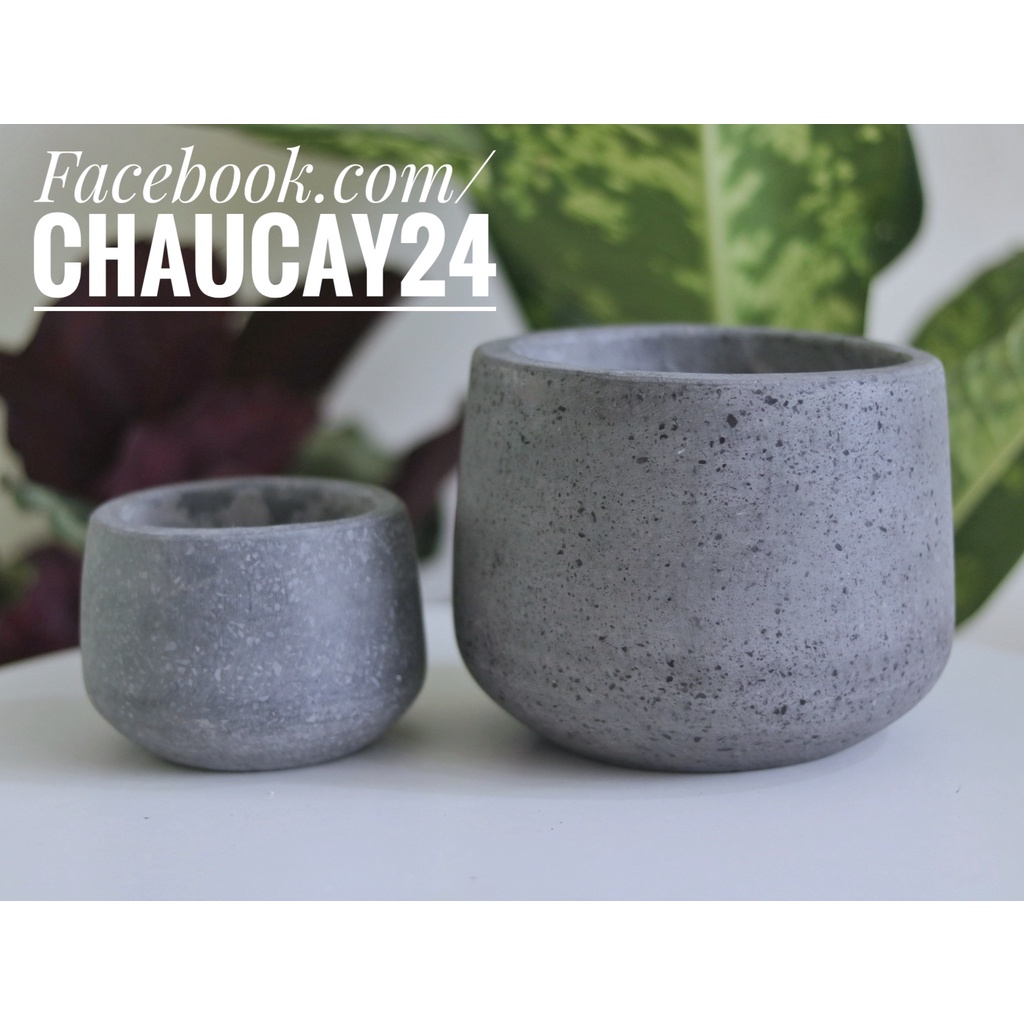 Chậu cây cảnh bằng xi măng đá mài giọt nước trồng cây cảnh phong thủy, chậu cây để bàn