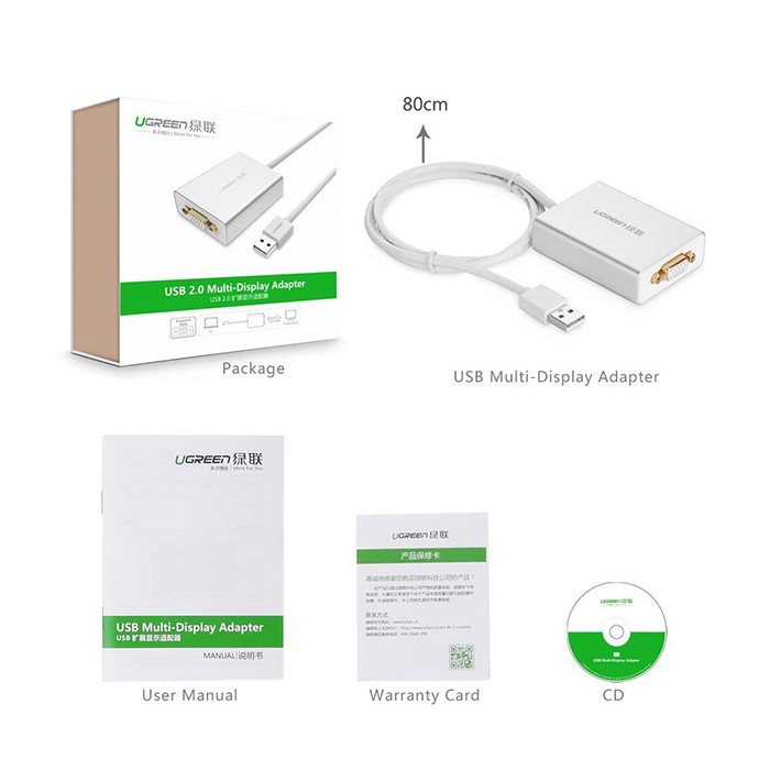 Cáp chuyển đổi USB to VGA chính hãng Ugreen 40244