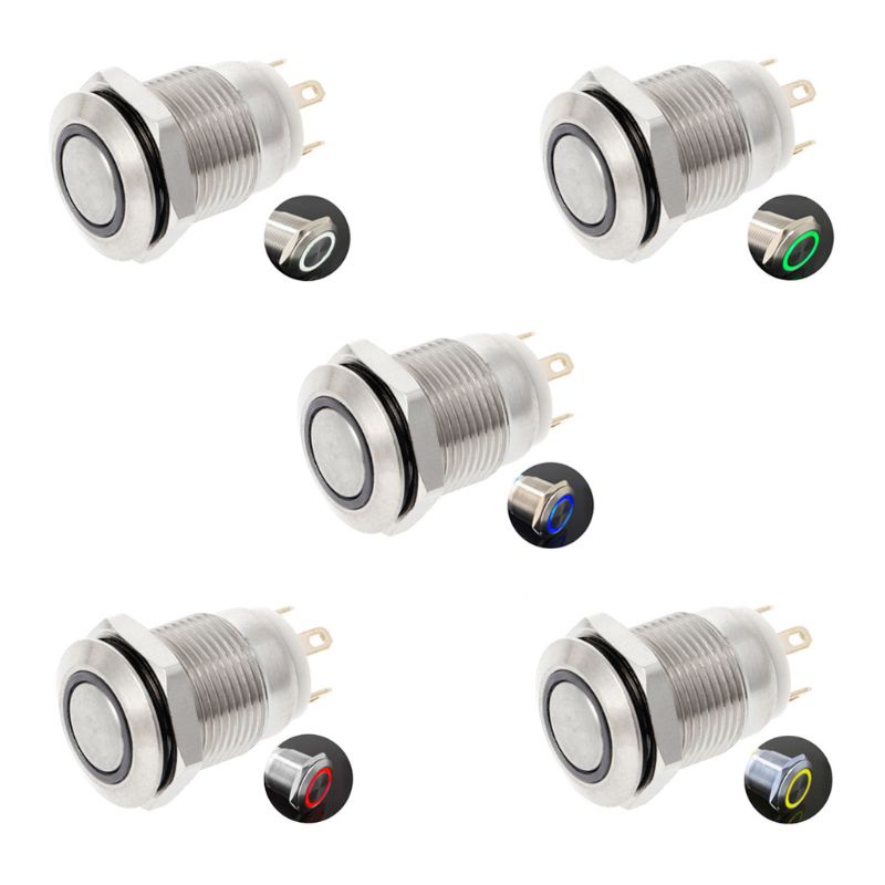 Công Tắc Nút Nhấn Bằng Kim Loại 12mm Cho Đèn LED Xe Hơi / Tàu Thuyền 3A / 220V DC