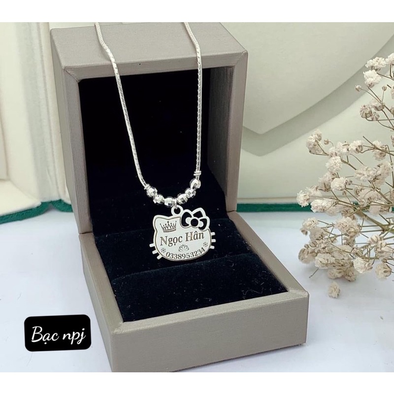Dây chuyền khắc tên mèo Hello Kitty BNP cho bé, hoạ tiết kèm con giáp