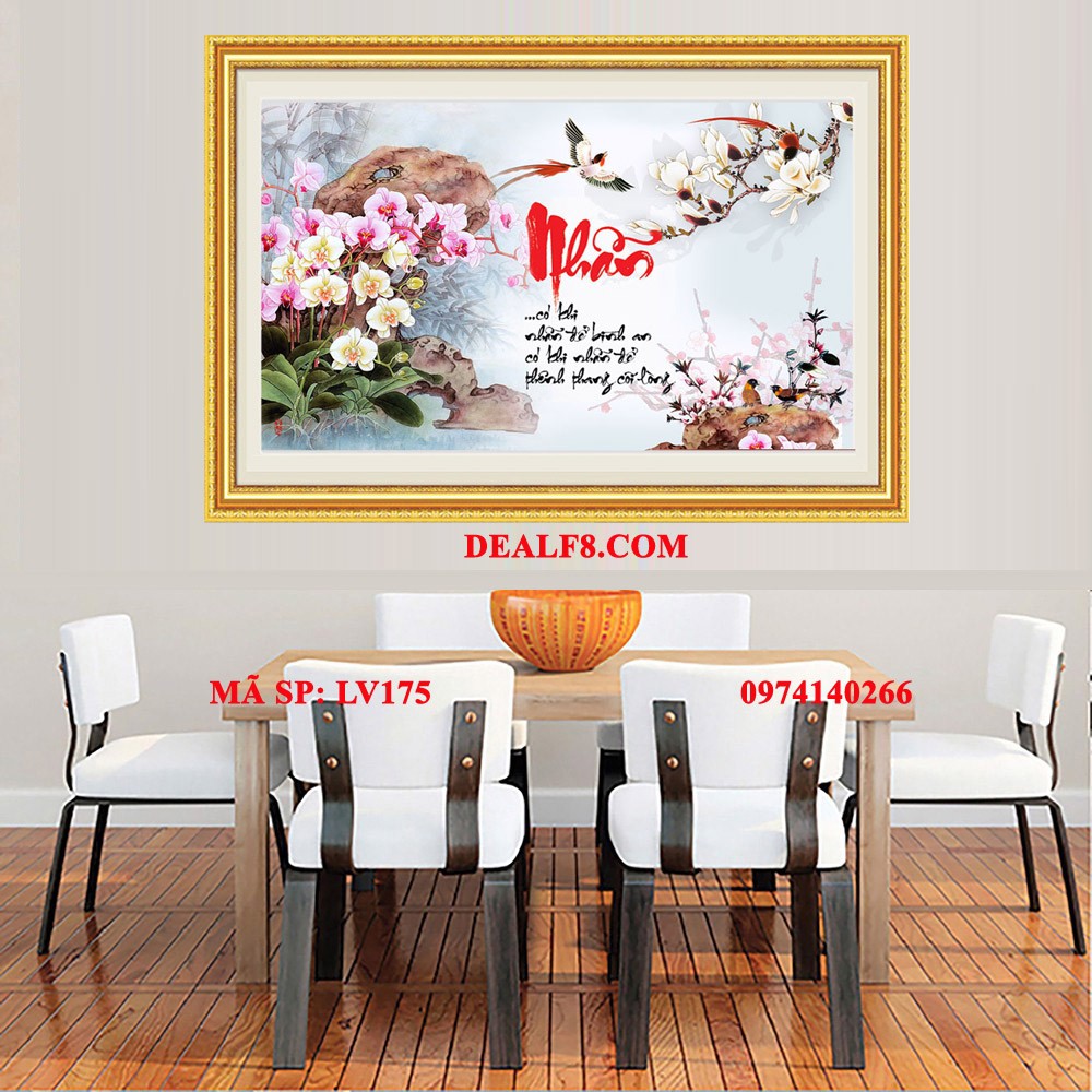 Tranh Đính Đá CHỮ NHẪN (ĐÁ ABC CAO CẤP). Kích Thước: 75cm x 50cm