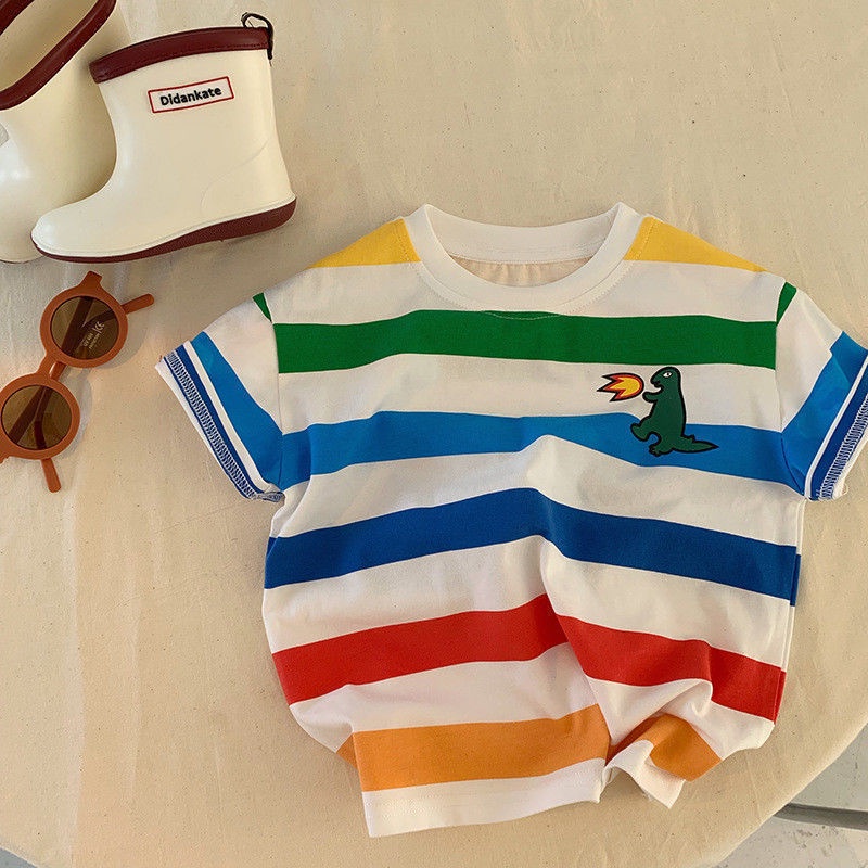 Áo Thun Ngắn Tay Họa Tiết Sọc Ngang Phong Cách Hàn Quốc Dành Cho Bé Trai S 2022