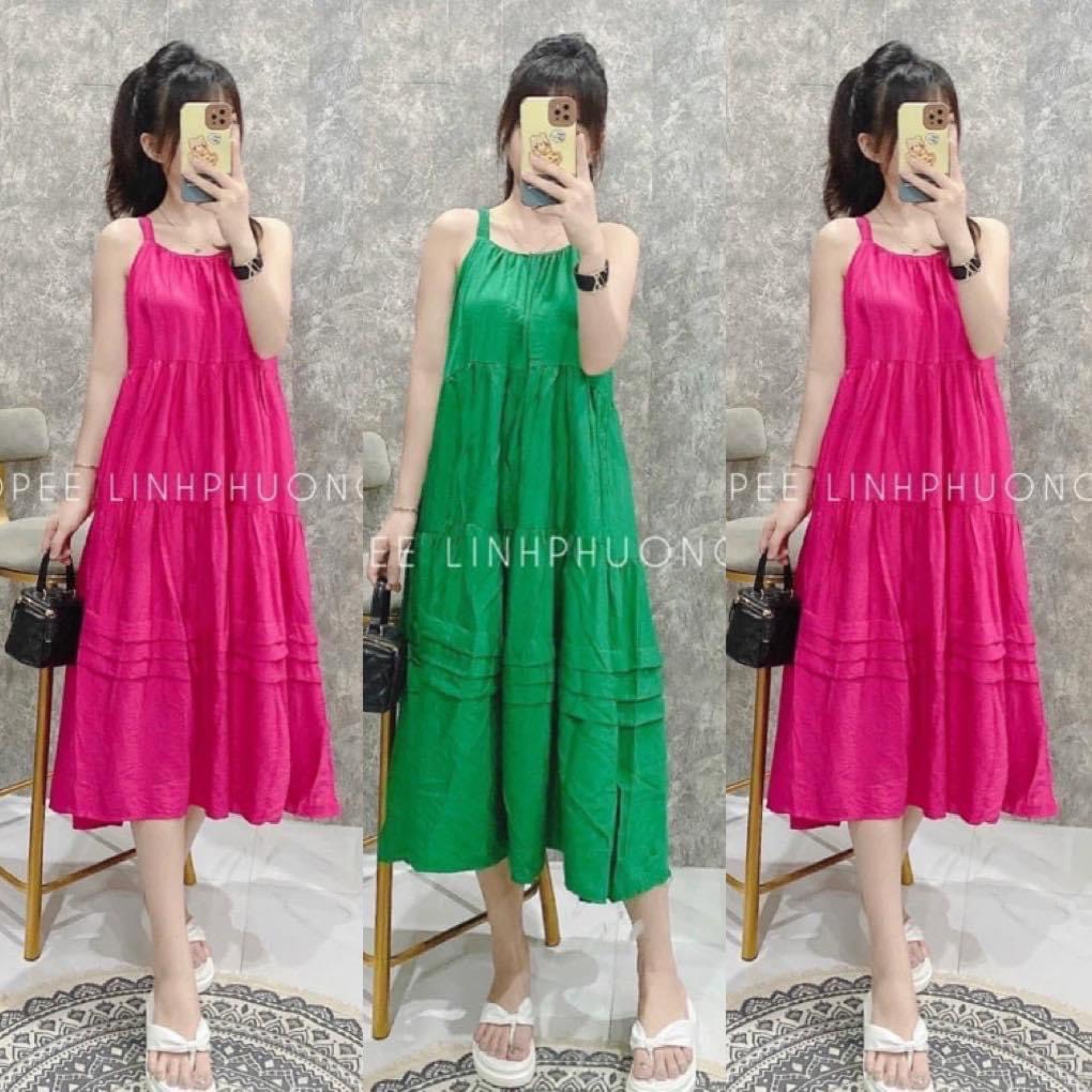 Đầm bầu,Váy bầu thời trang thiết kế chất lụa hàn freesize từ 45 đến 70kg