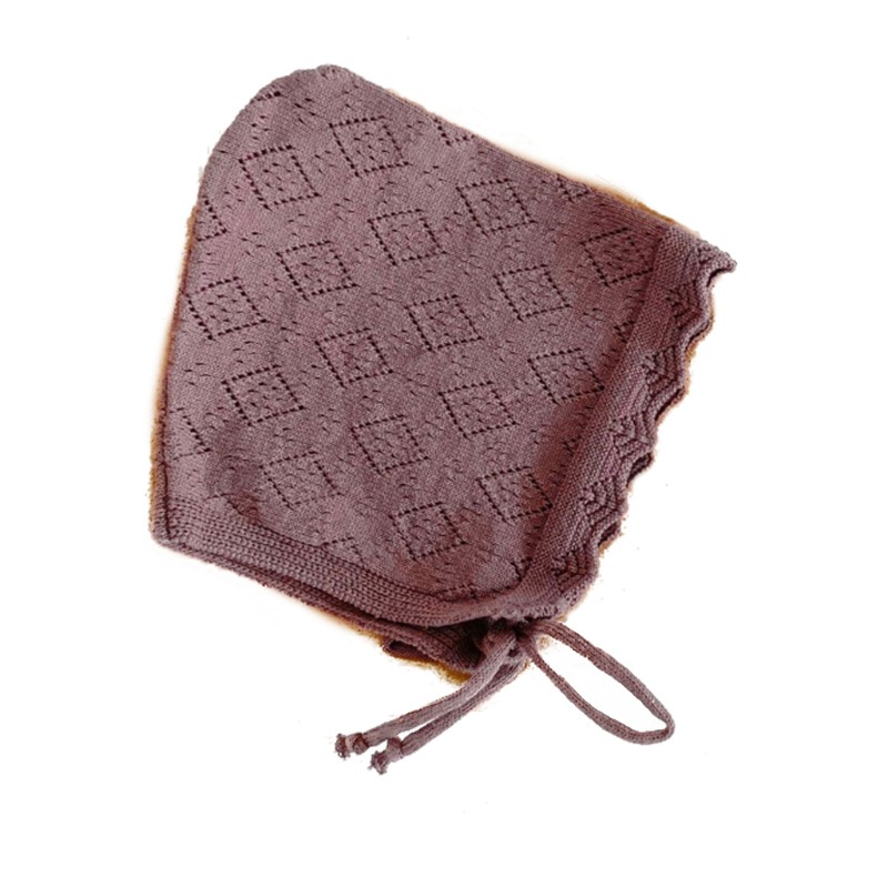 Mũ trùm đầu đan màu trơn phối ren hoa cho trẻ sơ sinh 0-24 tháng tuổi