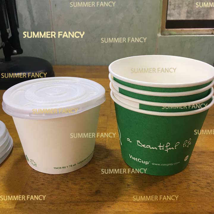 50 cốc giấy 12oz~ 360ml có nắp đựng canh cơm cháo ly giấy đựng kem sốt có nắp LB12 - Paper cup Hộp giấy