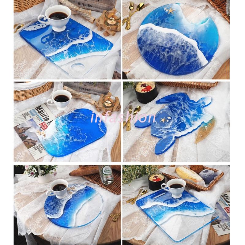 Khuôn Làm Khay Lót Ly Hình Tròn / Chữ Nhật / Rùa Biển Bằng Nhựa Resin
