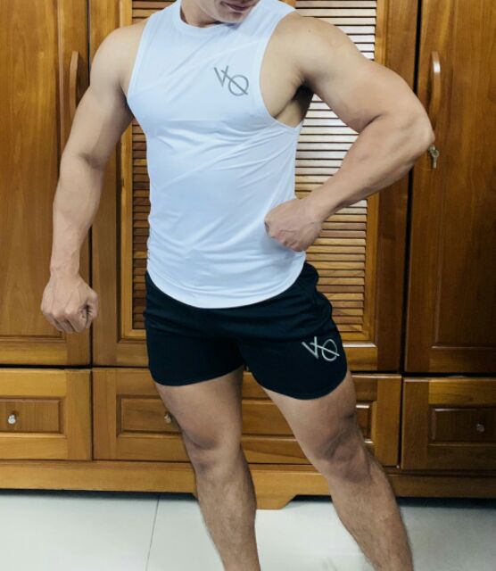 Tanktop ba lổ gym VQ thêu xịn đẹp thun lạnh mát mẽ