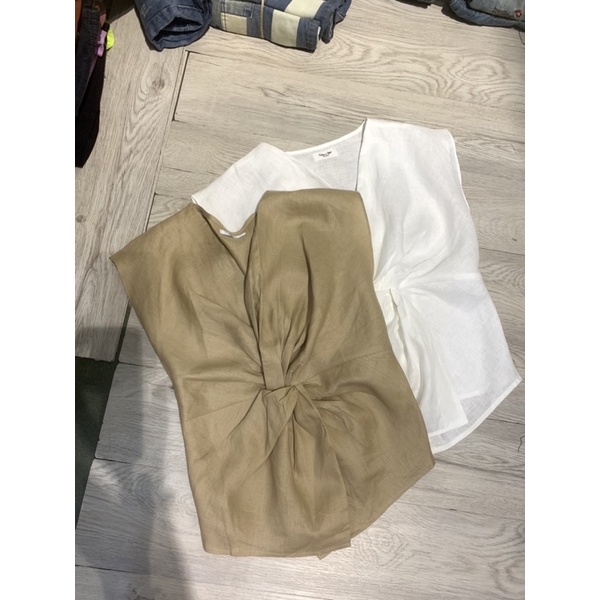 Áo xoắn eo vải linen tưng