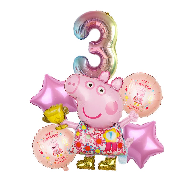 Set 6 Bong Bóng Hình Heo Peppa Bằng Màng Nhôm Trang Trí Tiệc Sinh Nhật Cho Bé