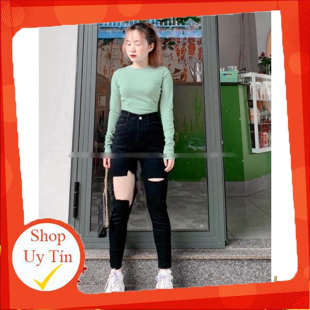 QUẦN JEANS ÔM CẠP CAO RÁCH GỐI HOT HIT