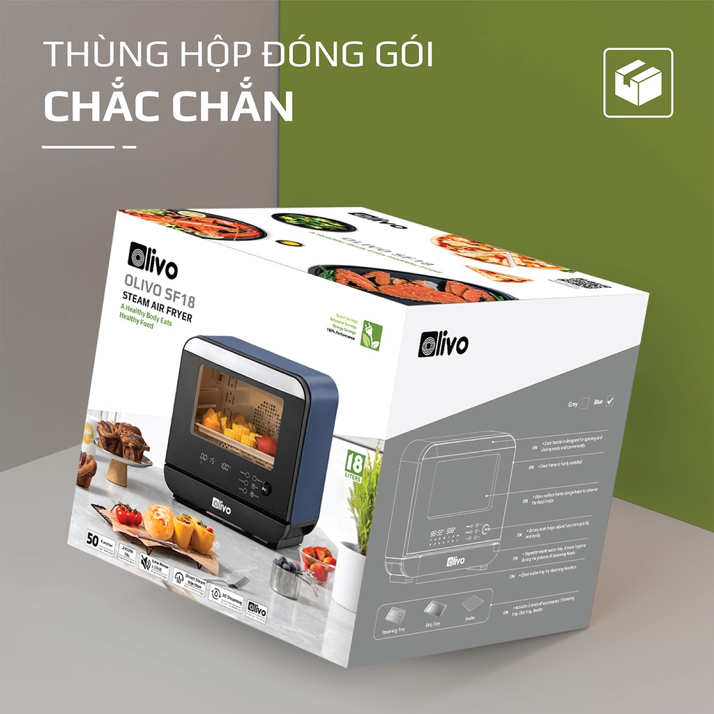 Nồi Chiên Hơi Nước OLIVO SF18 - 50 Chức Năng - Dung Tích 18L - Công Suất 2450W